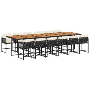 vidaXL 13 Piece Garden Dining Set with Cushions Black Poly Rattan
