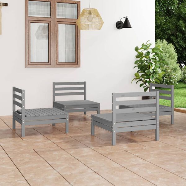 vidaXL 4 Piece Garden Lounge Set Grey Solid Pinewood