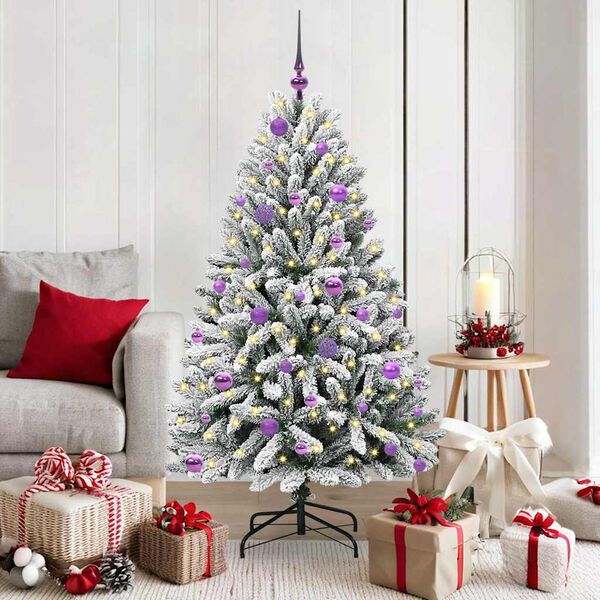vidaXL Artificial Christmas Tree Green and White 150 cm PVC and Metal