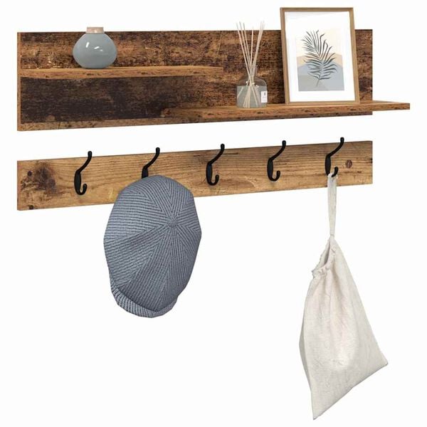 vidaXL Wall-Mounted Coat Rack Old Wood 90 x 15 x 36 cm Engineered wood