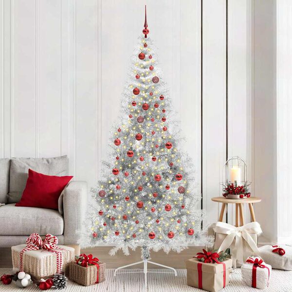 vidaXL Artificial Pre-lit Christmas Tree Silver 210 cm PET