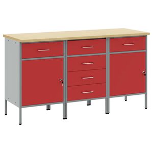 vidaXL Work Cabinet with Drawer 3 pcs Red and Grey 150 x 55 x 85 cm