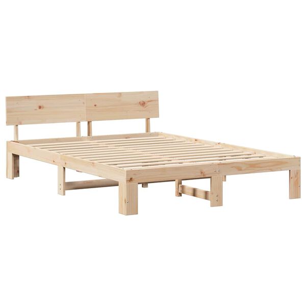 vidaXL Bed Frame with Headboard Natural 140 x 200 cm Solid Pine Wood