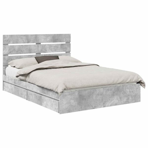 vidaXL Storage Bed Concrete Grey 150 x 200 cm Engineered Wood