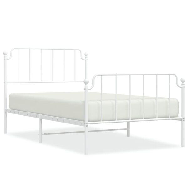 vidaXL Metal Bed Frame without Mattress with Footboard White 107x203cm