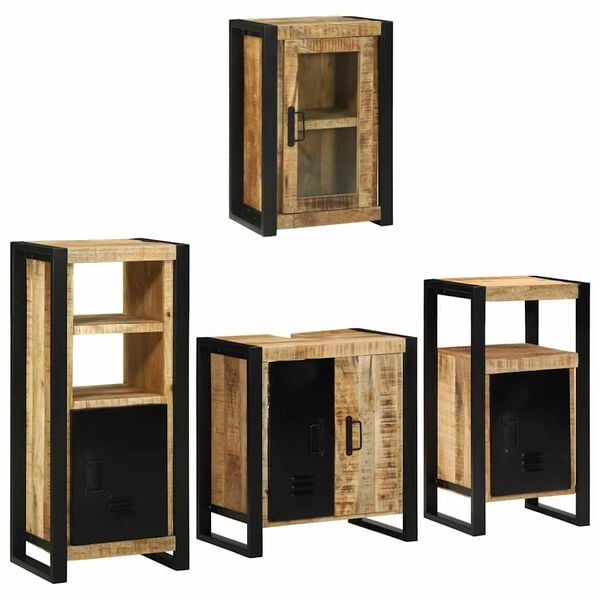 vidaXL Bathroom Furniture Set with Door 4 pcs Brown Solid Mango Wood