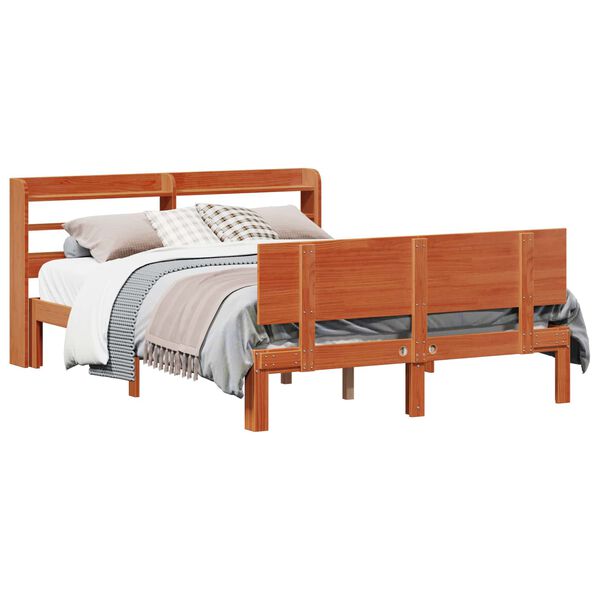 vidaXL Bed Frame with Headboard 2 pcs Wax Brown Solid Pine Wood