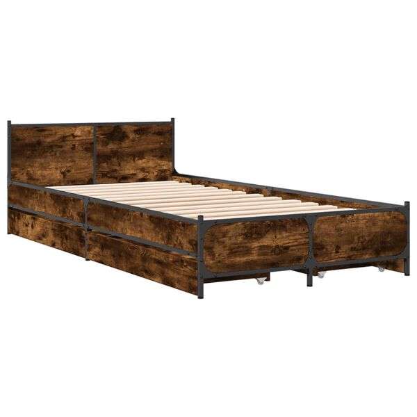 vidaXL Bed Frame with Drawers without Mattress Smoked Oak 75x190 cm Small Single