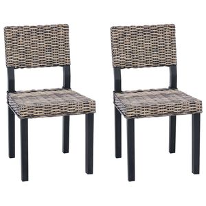 vidaXL Dining Chair GENDT 2 pcs Kubu Rattan Black Wash 46 x 55 x 84 cm