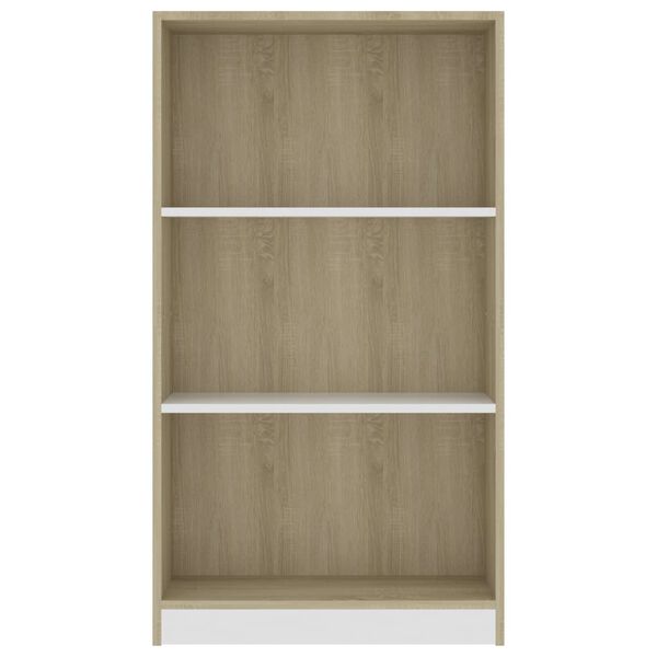 vidaXL 3-Tier Book Cabinet White&Sonoma Oak 60x24x109 cm Engineered Wood