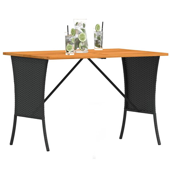 vidaXL Garden Table with Acacia Wood Top Black 105x75x72 cm Poly Rattan