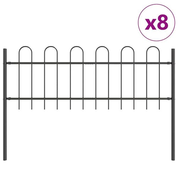vidaXL Garden Fence 8 pcs Grey 13.6 x 0.6 m Powder-coated Steel