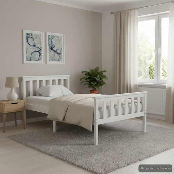 vidaXL Bed Frame without Mattress White Solid Pinewood 90x200 cm