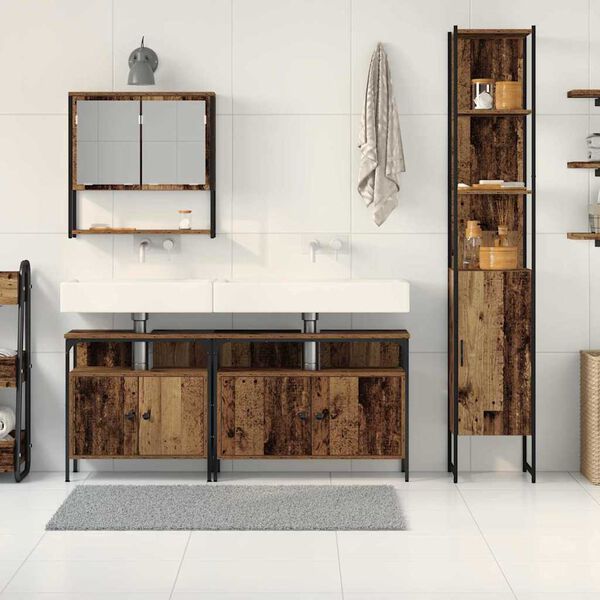 vidaXL Bathroom Furniture Set with Door 4 pcs Old Wood Engineered Wood