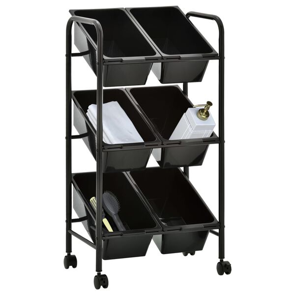 vidaXL 6-Basket Toy Storage Trolley Black Plastic