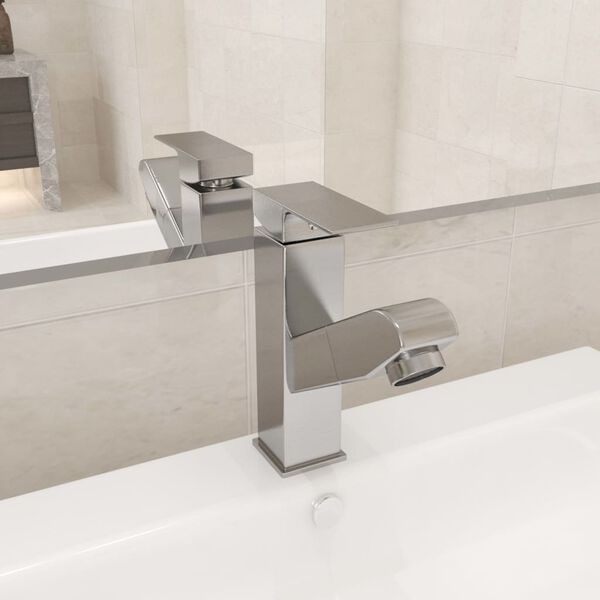 vidaXL Bathroom Basin Faucet with Pull-out Function Silver 157x172 mm