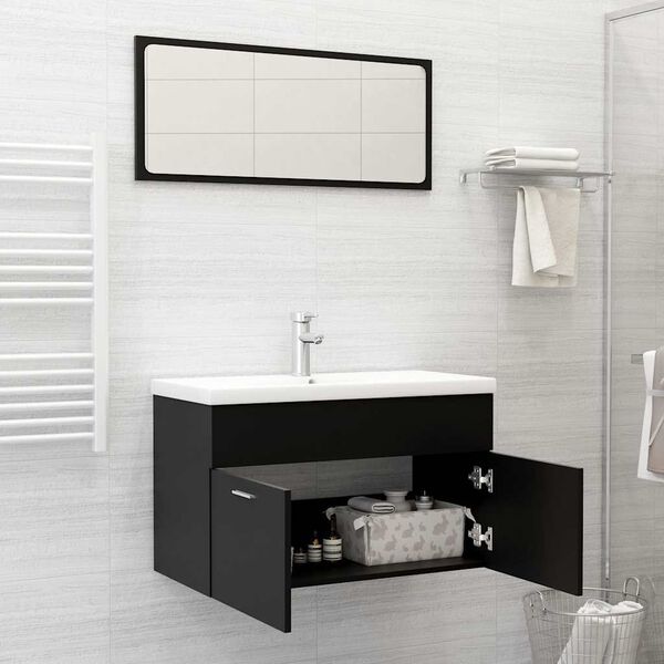 vidaXL 2 Piece Bathroom Furniture Set Black Engineered Wood