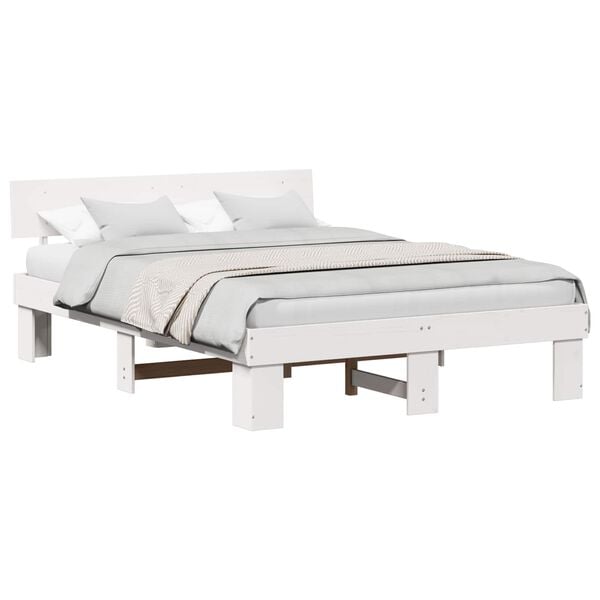 vidaXL Bed Frame with Headboard White 150 x 200 cm Solid Pine Wood