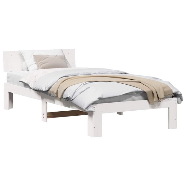 vidaXL Bed Frame with Headboard White 75 x 190 cm Solid Pine Wood