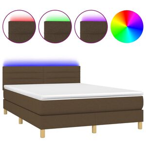 vidaXL Box Spring Bed with Mattress&LED Dark Brown 140x200cm Fabric