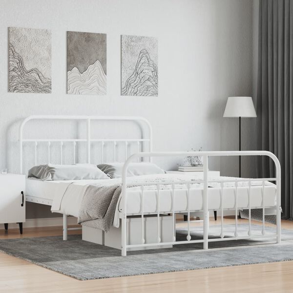 vidaXL Metal Bed Frame without Mattress with Footboard White 140x200cm