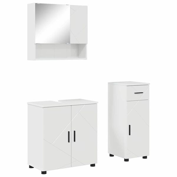 vidaXL Bathroom Furniture Set with Drawer 3 pcs High Gloss White