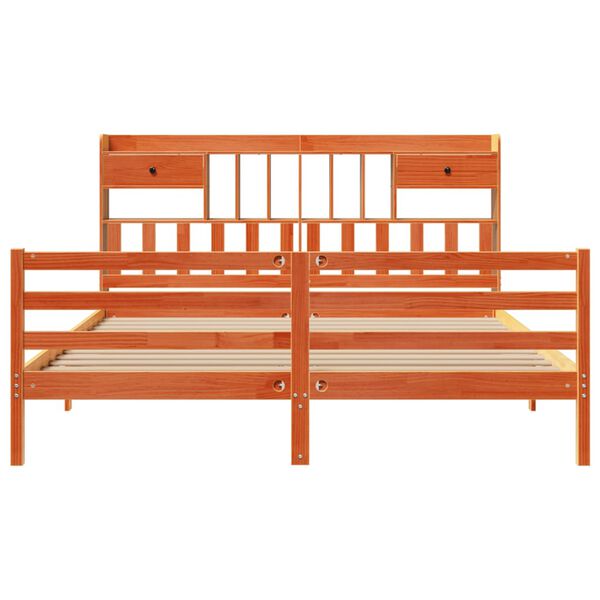 vidaXL Bookcase Bed without Mattress Wax Brown 200x200cm Solid Wood Pine