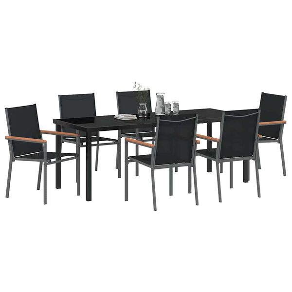 vidaXL Garden Dining Set 7 pcs Black Powder-coated Steel