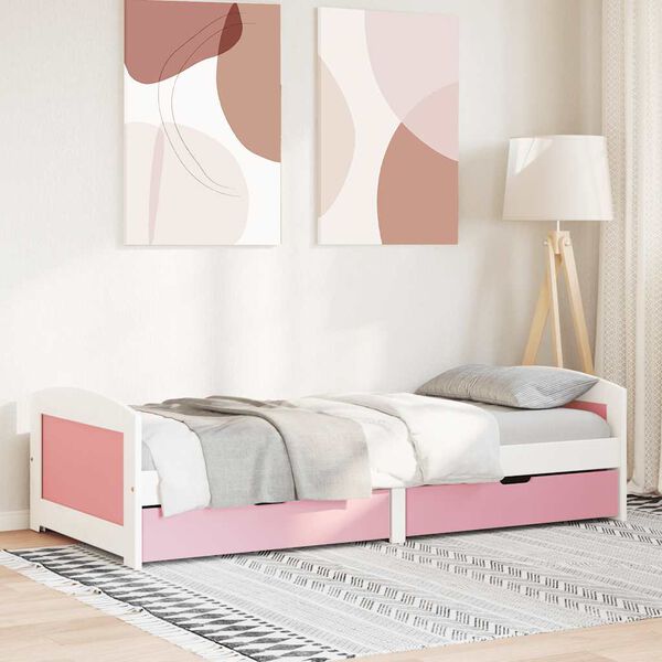vidaXL Day Bed with 2 Drawers without Mattress IRUN White&Pink 90x200 cm