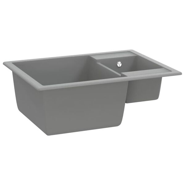 vidaXL Kitchen Sink with Overflow Hole Double Basins Grey Granite