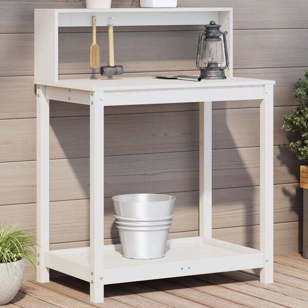 vidaXL Potting Table with Shelves White 82.5x50x109.5 cm Solid Wood Pine