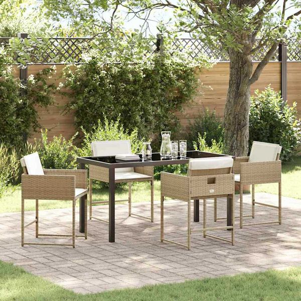 vidaXL Garden Dining Set 5 pcs Beige Poly Rattan