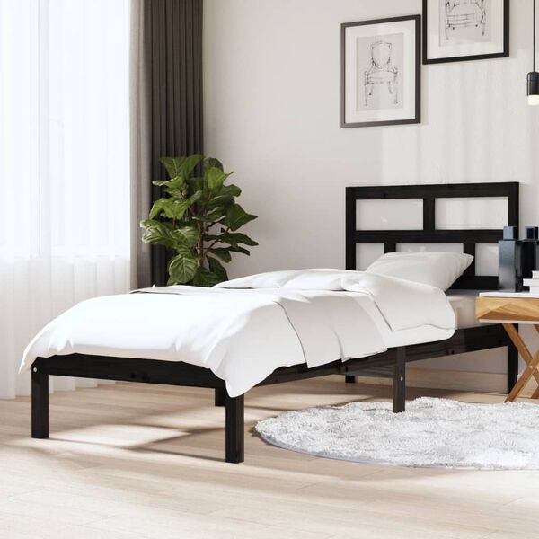 vidaXL Bed Frame without Mattress Black Small Single Solid Wood