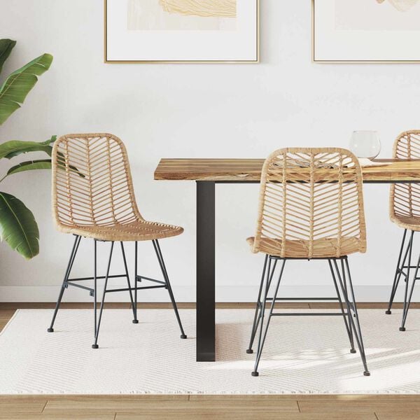 vidaXL Dining Chair 2 pcs Natural 44.5 x 55 x 85 cm Rattan and Iron