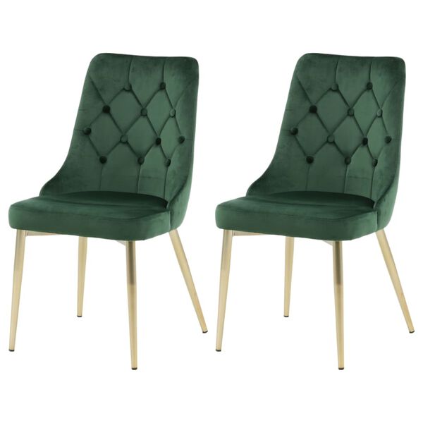 Venture Home Dining Chairs 2 pcs Velvet Deluxe Velvet Forest Green and Brass