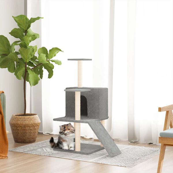 vidaXL Cat Tree with Sisal Scratching Posts Light Grey 109 cm