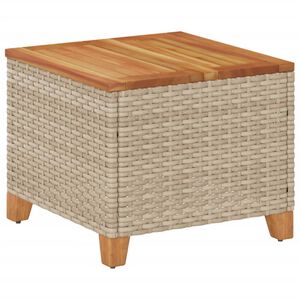 vidaXL Garden Table Beige 45x45x37 cm Poly Rattan Acacia Wood