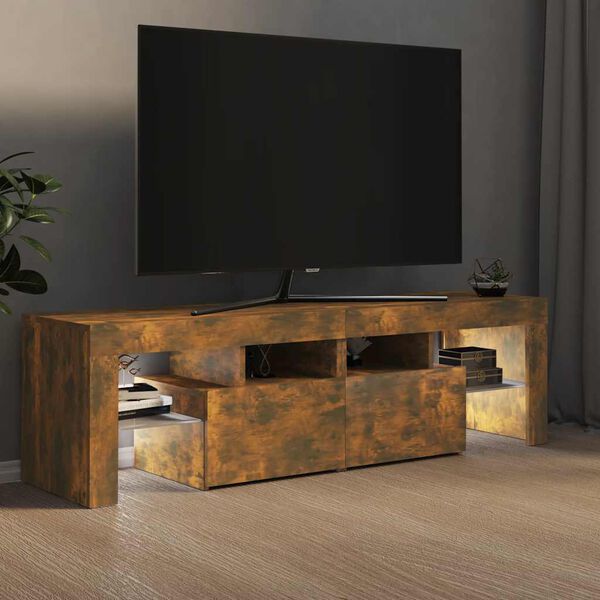 vidaXL TV Cabinet with LED Lights Smoked Oak 140x36.5x40 cm