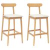 vidaXL Bar Stool 2 pcs Natural and Beige Solid Rubber Wood and Fabric