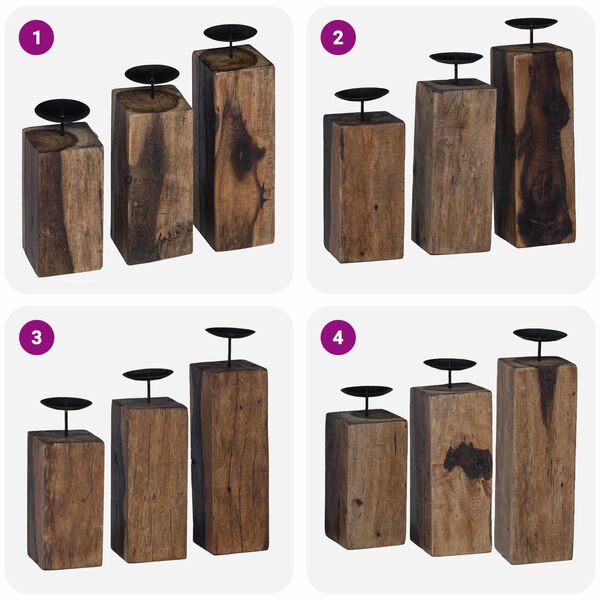 vidaXL Candle Holder 3 pcs Natural Solid Reclaim wood