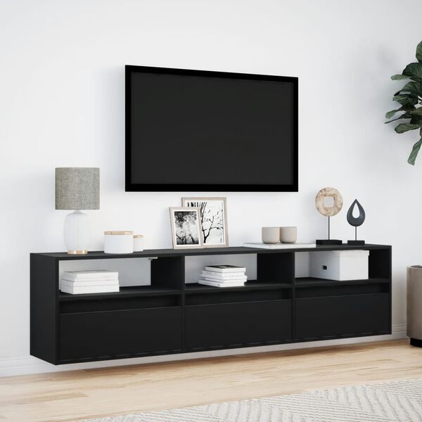 vidaXL TV Wall Cabinet with LED Black 180x31x45 cm