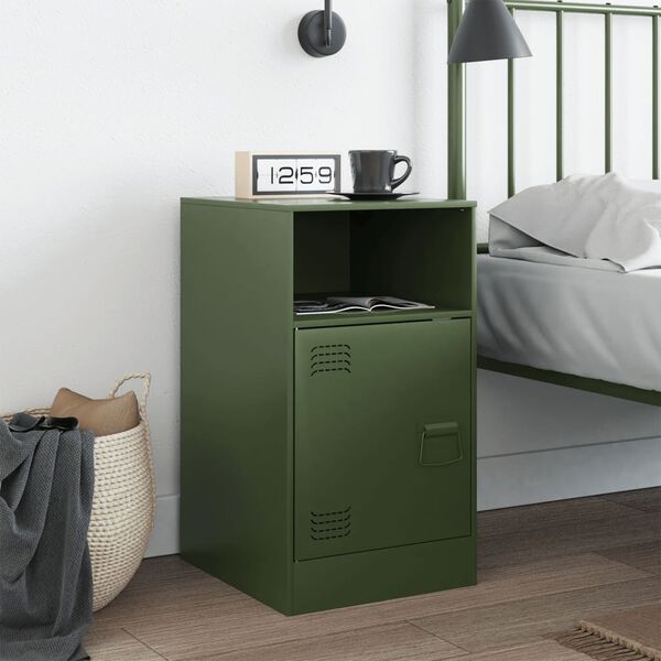 vidaXL Bedside Cabinet Olive Green 34.5x39x62 cm Steel