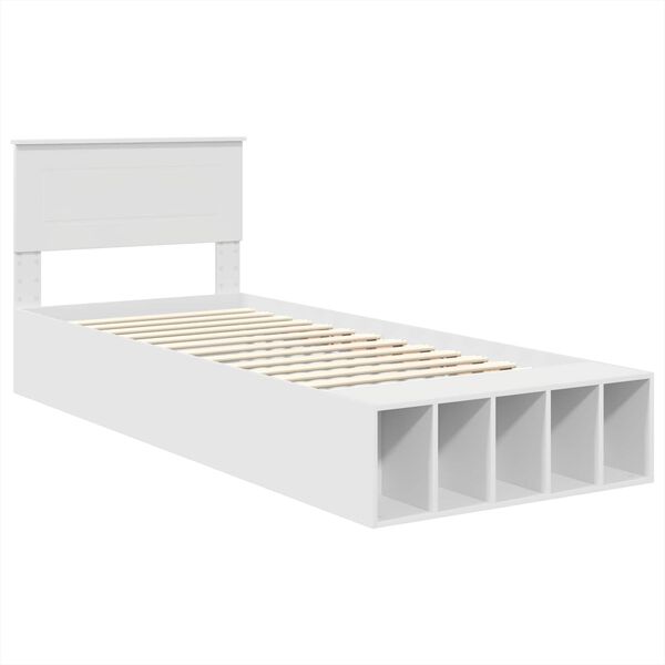 vidaXL Bed Frame with Shelf Manual White 75 x 190 cm Engineered Wood