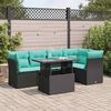 vidaXL 6 Piece Garden Sofa Set with Cushions Black Poly Rattan Acacia