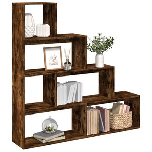 vidaXL Room Divider Bookcase 4-Tier Smoked Oak 143,5x29x143,5 cm Engineered Wood