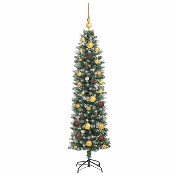 vidaXL Artificial Slim Christmas Tree Green and White 150 cm