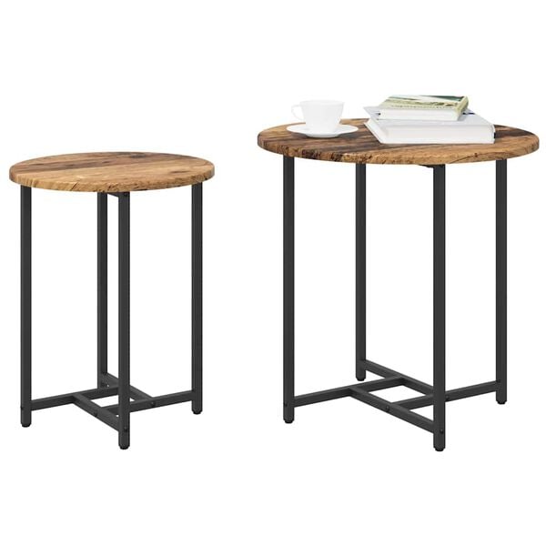 vidaXL Side Table Set 2 pcs Old Wood and Black