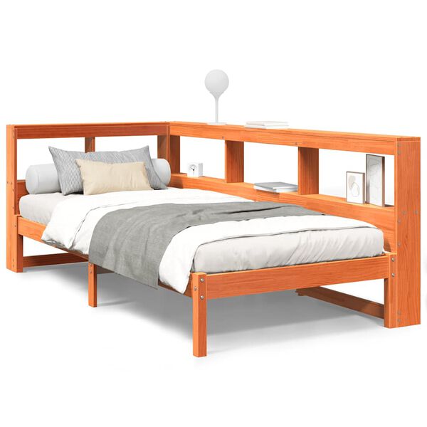 vidaXL Bookcase Bed without Mattress Wax Brown 90x200 cm Solid Wood Pine