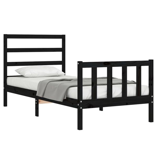 vidaXL Bed Frame without Mattress Black Small Single Solid Wood Pine