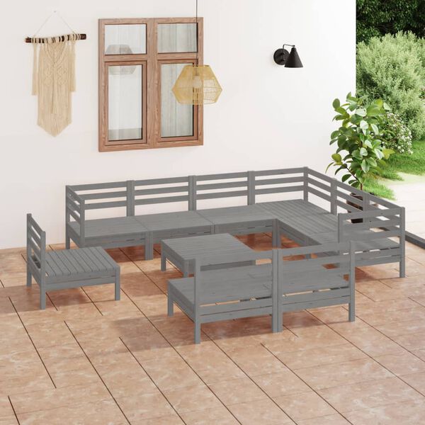 vidaXL 10 Piece Garden Lounge Set Solid Wood Pine Grey